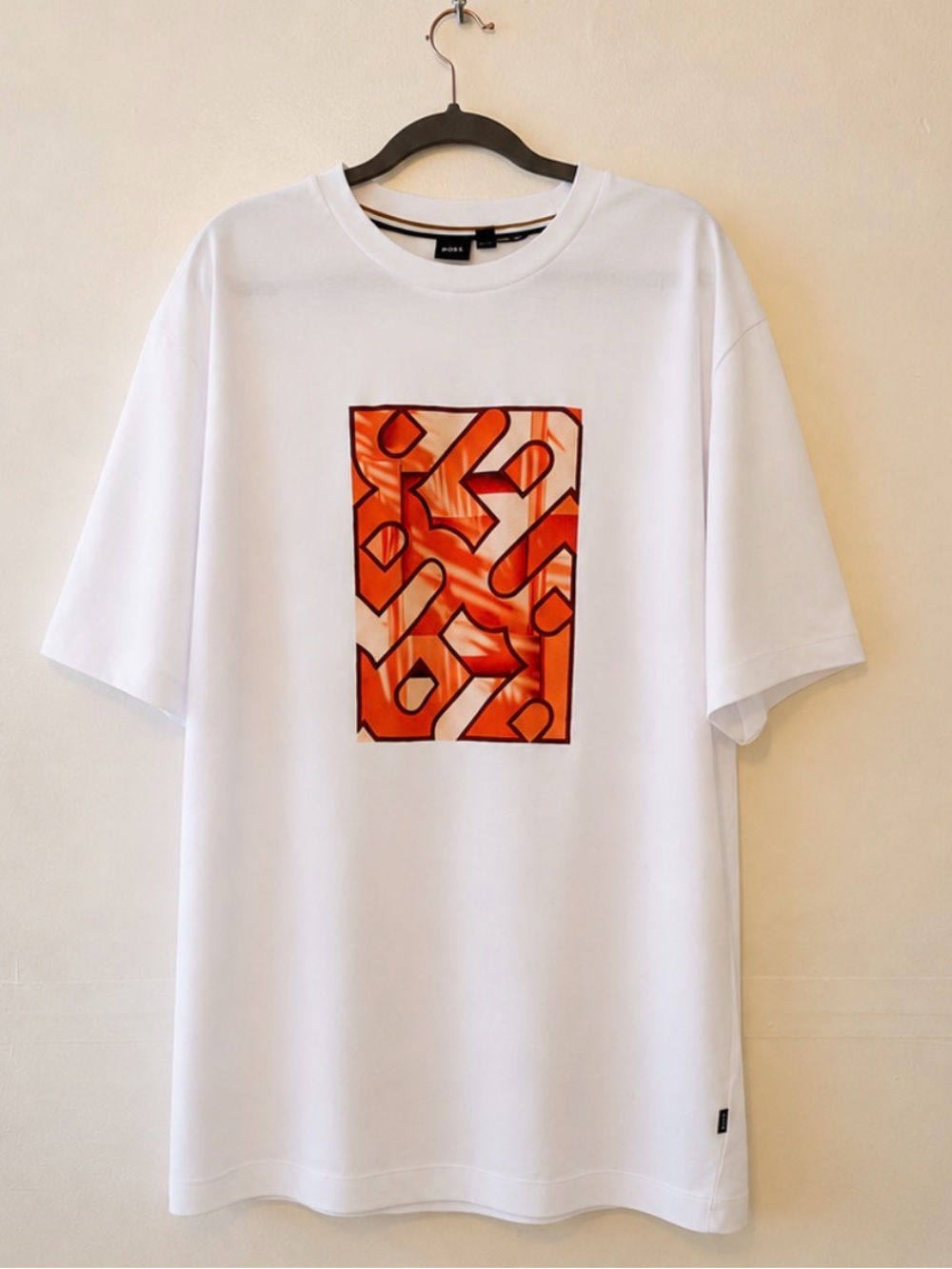 Hugo Boss BOSS White Graphic T-Shirt Men’s 4XL H-Taut 81 Orange Print NWT